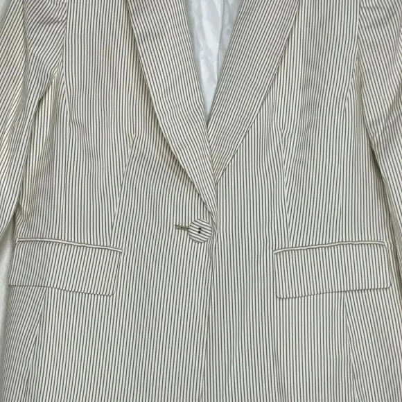 Kasper 12 Tan + Ivory Pinstriped Blazer 1 Button Preppy Classic Career-wear New - Picture 5 of 8